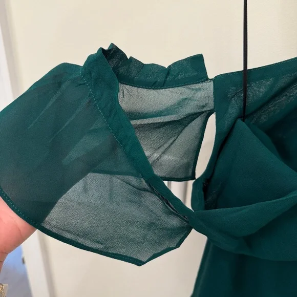 Reformation Green Ruched Maxi Dress with Flutter Sleeves - Picture 5 of 7